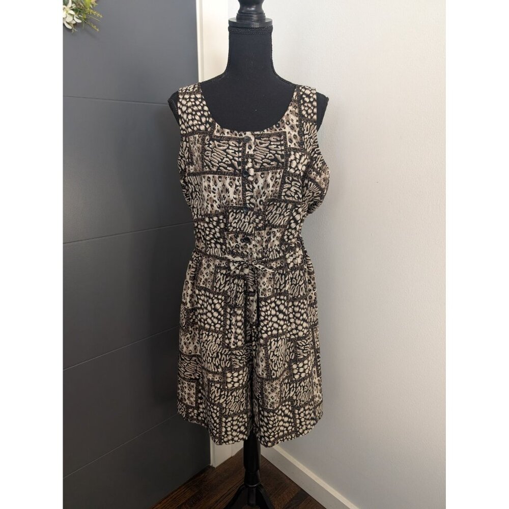 Kathie Lee Collection Womens Sleeveless Patchwork Animal Print‎ Romper Size 14